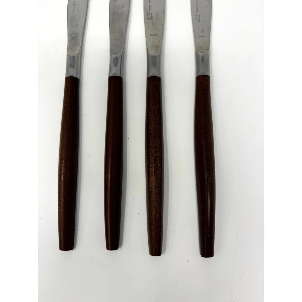 Ekco Eterna Knives Set of 4 Forged Stainless Wood Handle Japan Vintage MCM